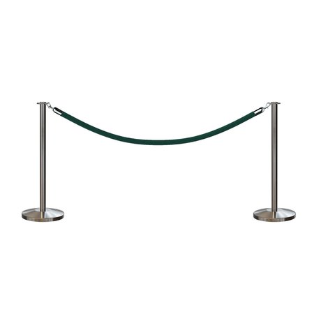 MONTOUR LINE Stanchion Post and Rope Kit Sat.Steel, 2 Flat Top 1 Green Rope C-Kit-2-SS-FL-1-PVR-GN-PS